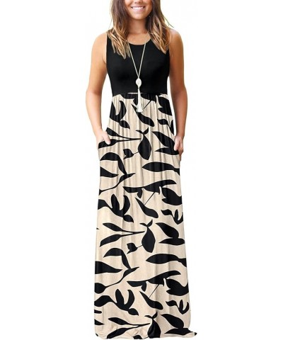 Women's Loose Plain Maxi Dresses Casual Long Dresses with Pockets 02 Apricot Black Leaf $19.69 Dresses