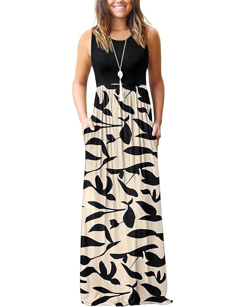 Women's Loose Plain Maxi Dresses Casual Long Dresses with Pockets 02 Apricot Black Leaf $19.69 Dresses