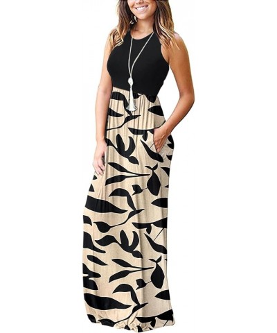 Women's Loose Plain Maxi Dresses Casual Long Dresses with Pockets 02 Apricot Black Leaf $19.69 Dresses