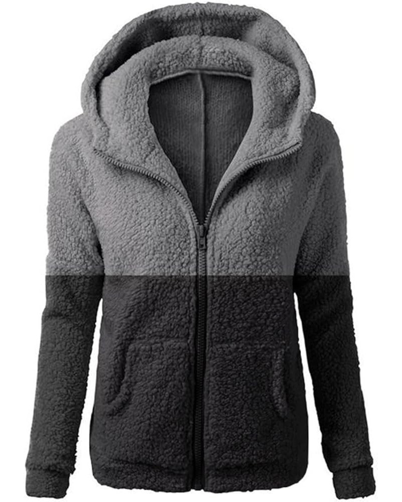 Plush Hoodie Long Sleeve Coats For Women Sweaters Solid Color Fleece Outerwear Pockets Hooded Pullover Cardigans C7-gray $6.4...