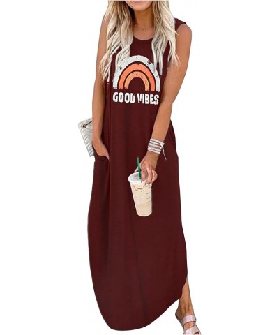 Women's Summer Maxi Dress Casual Loose Sundress Long Dress Sleeveless Vacation Beach Dresses with Pockets Wine Red $17.66 Dre...