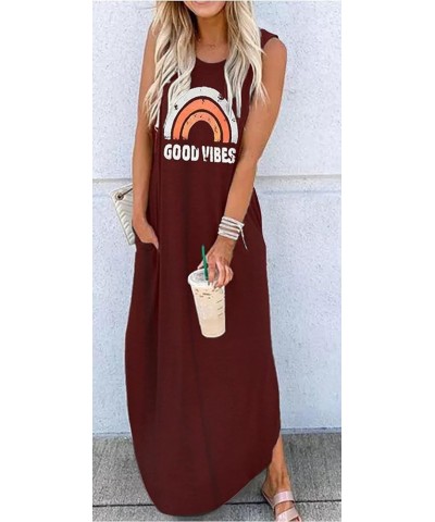 Women's Summer Maxi Dress Casual Loose Sundress Long Dress Sleeveless Vacation Beach Dresses with Pockets Wine Red $17.66 Dre...