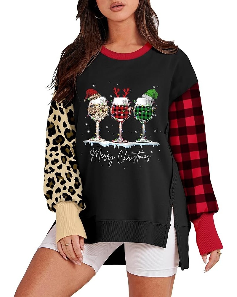 Christmas Sweatshirts for Women, Christmas Sweatshirt Oversized Slit Slouchy Crewneck Long Sleeve Women Christmas Tops Glass ...