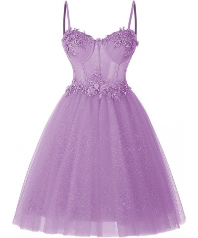 Sparkly Tulle Homecoming Dresses for Teens 2023 Short Sweetheart 3D Flowers Prom Party Gowns Lilac $38.60 Dresses