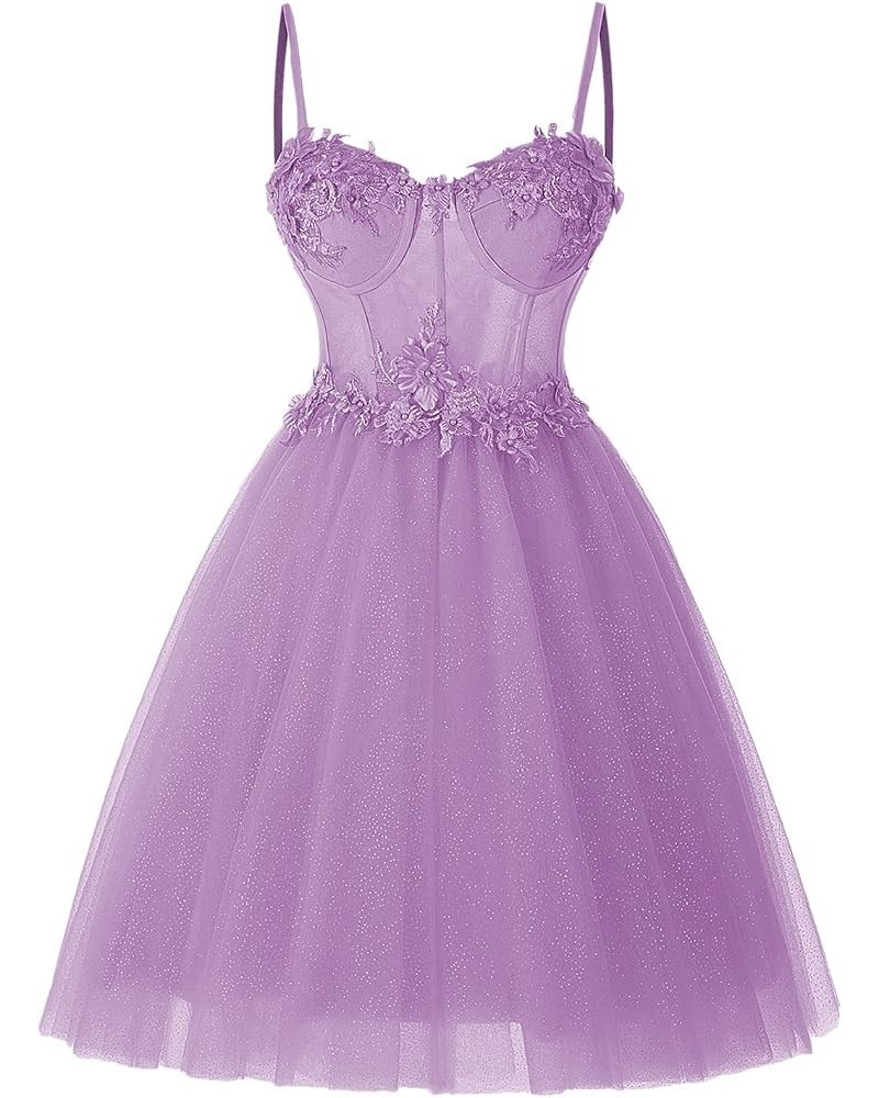 Sparkly Tulle Homecoming Dresses for Teens 2023 Short Sweetheart 3D Flowers Prom Party Gowns Lilac $38.60 Dresses