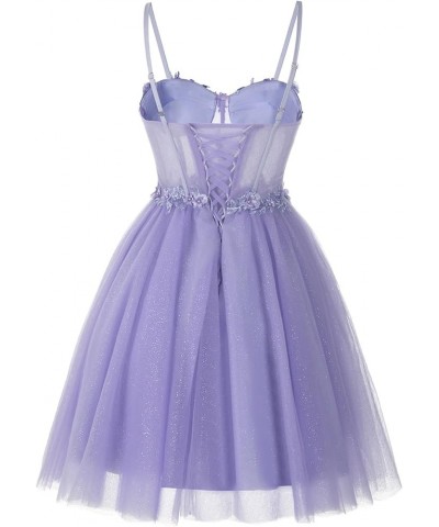 Sparkly Tulle Homecoming Dresses for Teens 2023 Short Sweetheart 3D Flowers Prom Party Gowns Lilac $38.60 Dresses