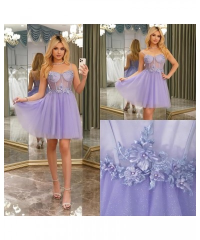 Sparkly Tulle Homecoming Dresses for Teens 2023 Short Sweetheart 3D Flowers Prom Party Gowns Lilac $38.60 Dresses