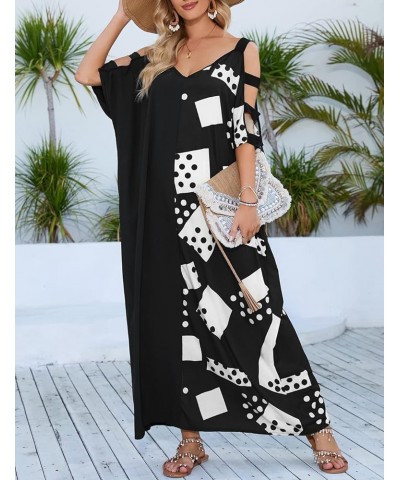 Women Kaftan Dresses,V-neck Print Caftan, Long Swimsuit Cover Up,Loose Resort Wear Dress White $15.04 Swimsuits