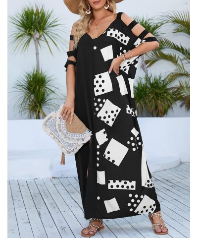 Women Kaftan Dresses,V-neck Print Caftan, Long Swimsuit Cover Up,Loose Resort Wear Dress White $15.04 Swimsuits