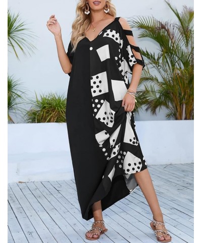 Women Kaftan Dresses,V-neck Print Caftan, Long Swimsuit Cover Up,Loose Resort Wear Dress White $15.04 Swimsuits