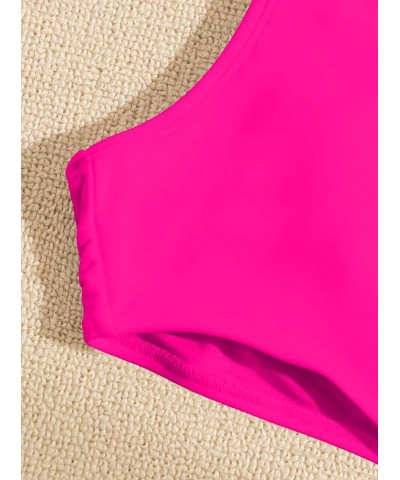 Women's O-Ring Cutout Halter One Piece Swimsuit High Cut Bathing Suit Hot Pink $17.86 Swimsuits