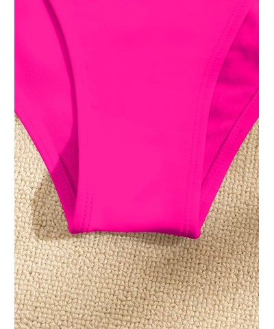 Women's O-Ring Cutout Halter One Piece Swimsuit High Cut Bathing Suit Hot Pink $17.86 Swimsuits