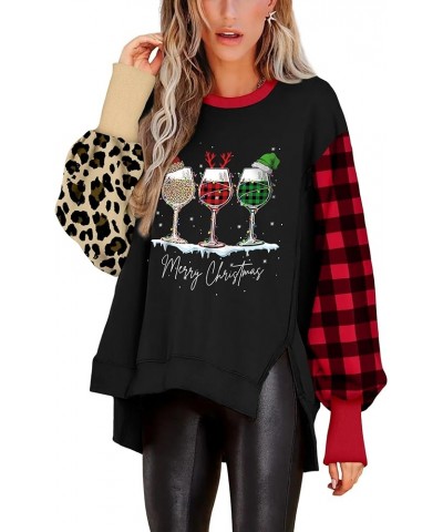 Christmas Sweatshirts for Women, Christmas Sweatshirt Oversized Slit Slouchy Crewneck Long Sleeve Women Christmas Tops Glass ...