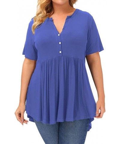 Plus Size Tops Women Summer Short Sleeve Shirts Pleat Flowy Tunic Top Light Blue $11.98 Tops