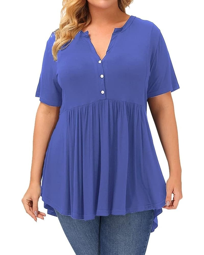 Plus Size Tops Women Summer Short Sleeve Shirts Pleat Flowy Tunic Top Light Blue $11.98 Tops