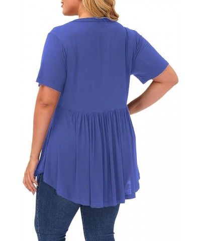 Plus Size Tops Women Summer Short Sleeve Shirts Pleat Flowy Tunic Top Light Blue $11.98 Tops