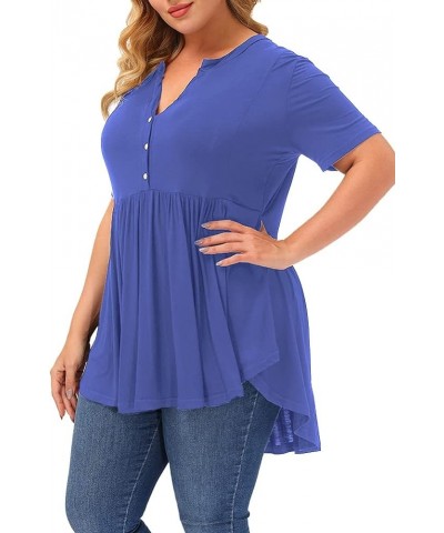 Plus Size Tops Women Summer Short Sleeve Shirts Pleat Flowy Tunic Top Light Blue $11.98 Tops