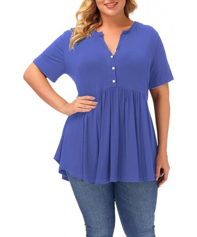 Plus Size Tops Women Summer Short Sleeve Shirts Pleat Flowy Tunic Top Light Blue $11.98 Tops