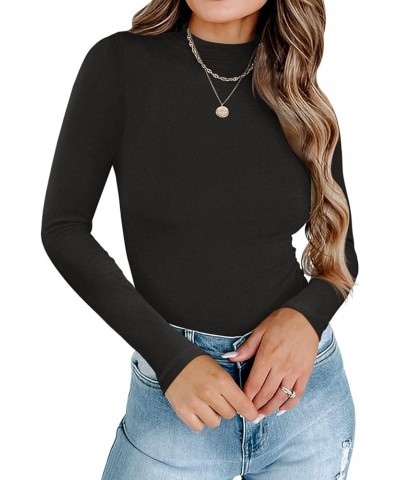 Womens Double Lined Mock Neck Long Sleeve Tops Slim Fitted Thermal Underwear Fall Outfits A_black $12.75 Underwear