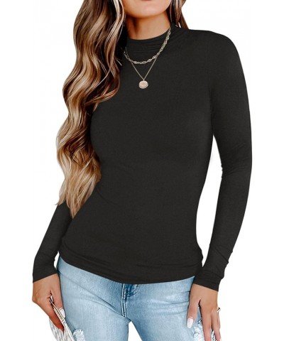 Womens Double Lined Mock Neck Long Sleeve Tops Slim Fitted Thermal Underwear Fall Outfits A_black $12.75 Underwear