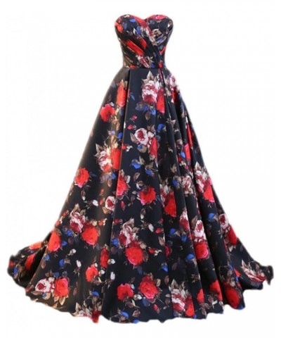 Print Prom Dress Satin Evening Gowns Women With Pockets Ball Gown Style4 $38.95 Dresses