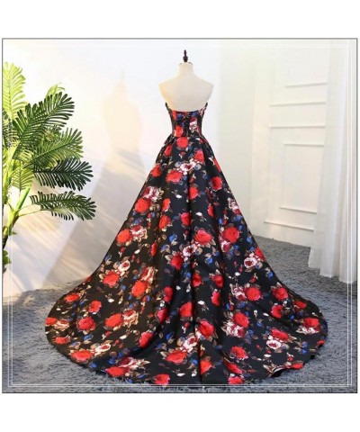 Print Prom Dress Satin Evening Gowns Women With Pockets Ball Gown Style4 $38.95 Dresses