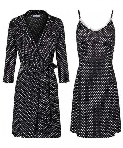 Women's Printed Robe Set with Chemise and Shorts 3 Piece Sleep Loungewear Black White $16.95 Sleep & Lounge