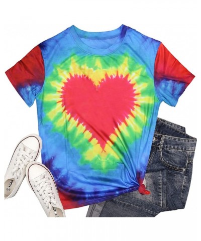 Valentine's Day T Shirts for Women Cute Heart Print Graphic Tees Casual Short Sleeve Top Td-red $11.33 T-Shirts