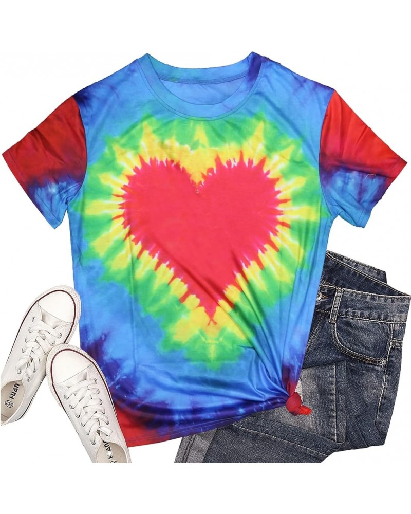 Valentine's Day T Shirts for Women Cute Heart Print Graphic Tees Casual Short Sleeve Top Td-red $11.33 T-Shirts