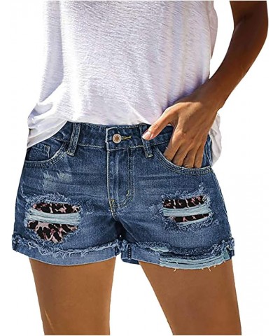 Womens Denim Shorts Teen Girls Casual Summer Mid Rise Stretchy Ripped Cuffed Hem Tassels Jean Shorts with Pockets Z91-sky Blu...