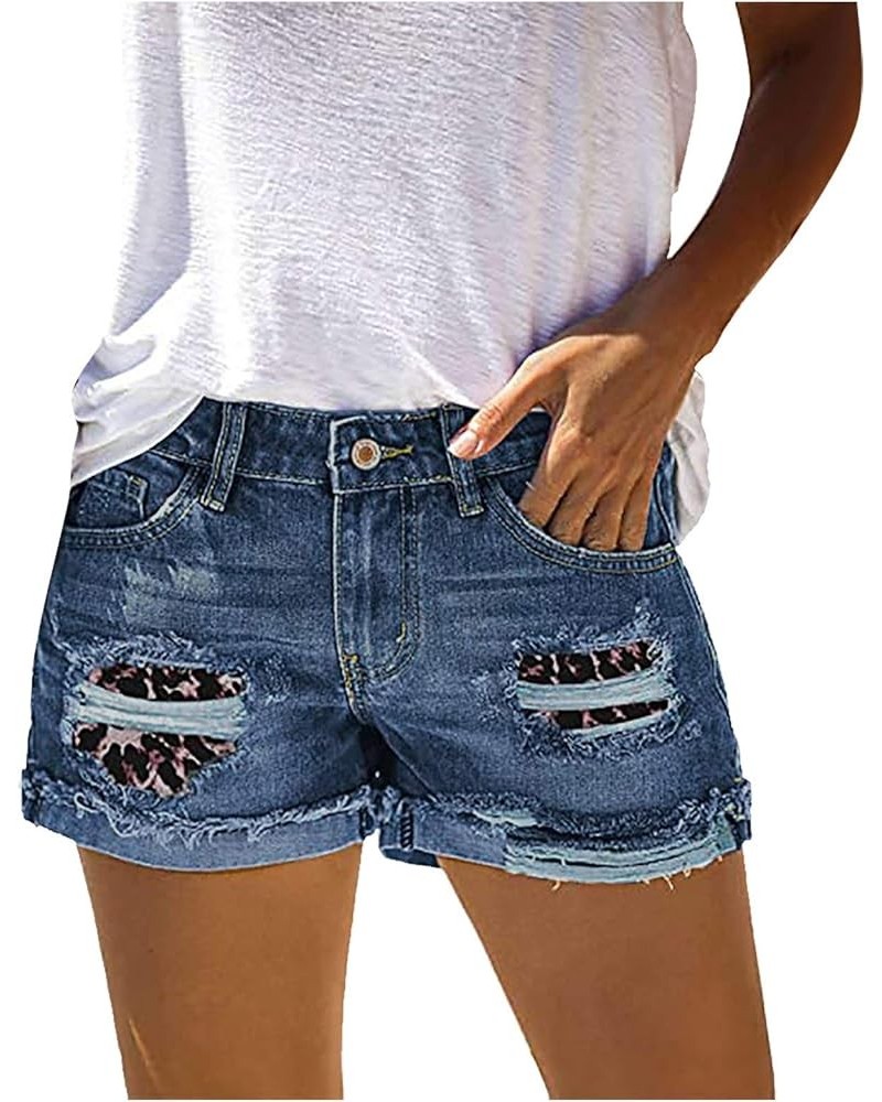 Womens Denim Shorts Teen Girls Casual Summer Mid Rise Stretchy Ripped Cuffed Hem Tassels Jean Shorts with Pockets Z91-sky Blu...