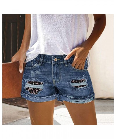 Womens Denim Shorts Teen Girls Casual Summer Mid Rise Stretchy Ripped Cuffed Hem Tassels Jean Shorts with Pockets Z91-sky Blu...