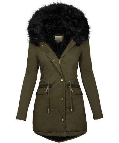 Winter Puffer Coats for Women Plus Size Thick Jackets Padded Warm Outerwear Fashion Lined Hooded Zipper Parkas Jacket A2-army...