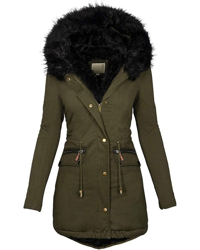 Winter Puffer Coats for Women Plus Size Thick Jackets Padded Warm Outerwear Fashion Lined Hooded Zipper Parkas Jacket A2-army...