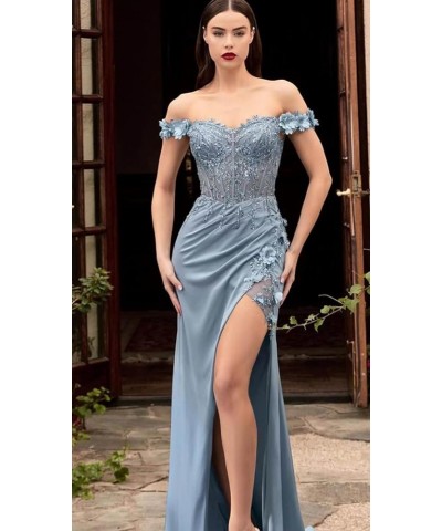 Lace Applique Prom Dresses for Woman Sweetheart Off Shoulder Satin Formal Evening Party Dress with Slit Hot Pink $29.24 Dresses