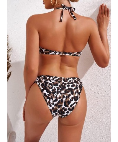 Womens Padded Push Up Bikini Set Halter Bathing Suits 2 Pieces Swimsuit Swimwear A Leopard $9.63 Swimsuits