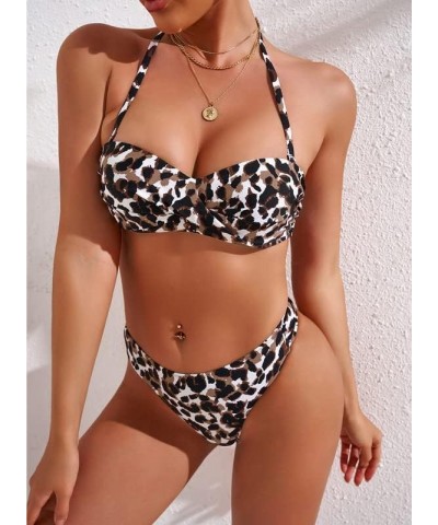 Womens Padded Push Up Bikini Set Halter Bathing Suits 2 Pieces Swimsuit Swimwear A Leopard $9.63 Swimsuits