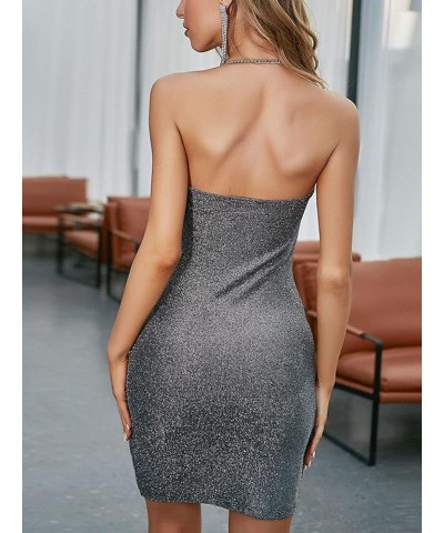 Spaghetti Straps Dress Siver Bodycon Mini Dresses Party Fitted Cami Dress Sexy Cocktail Clubwear for Women Silver $11.75 Dresses