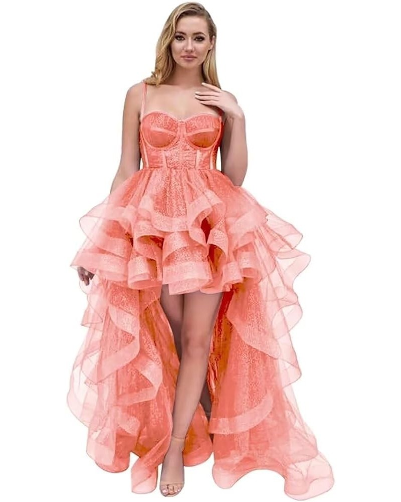 Spaghetti Cocktail Party Dress for Women High-Low Ruffled Summer Dress Long Trailing Prom Ball Gown Coral $51.30 Dresses