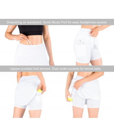 Women's 4 Pockets UPF 50+ 17" Long Tennis Skirt Running Golf Skorts White-side Pokcets $19.35 Skorts