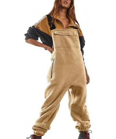 Women Wool Cashmere Overalls Loose Solid Coveralls Warm Soft Workwear Pants Jumpsuits Rompers with Pocket $02-khaki $15.36 Ov...