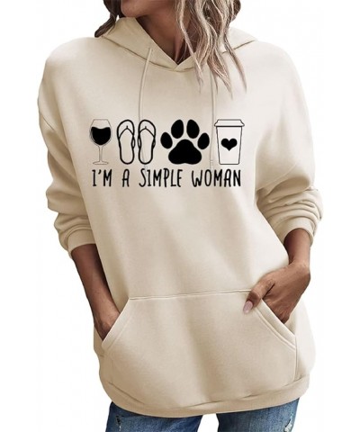 Womens Casual Hoodies I'm A Simple Woman Shirts Coffee Dog Beach Wine Graphic Graphic Printed Drawstring Sweatshirt Z21-beige...