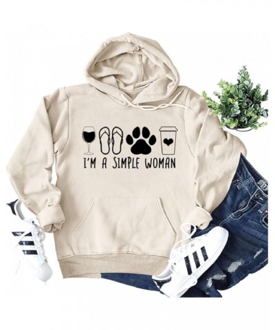 Womens Casual Hoodies I'm A Simple Woman Shirts Coffee Dog Beach Wine Graphic Graphic Printed Drawstring Sweatshirt Z21-beige...