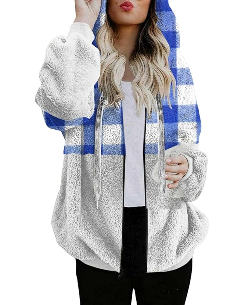 Zipper Hoodies For Women Trendy Oversized Casual Sherpa Pullover Fuzzy Fleece Hoodie Outwear Coat with Pocket New-5-blue $7.4...