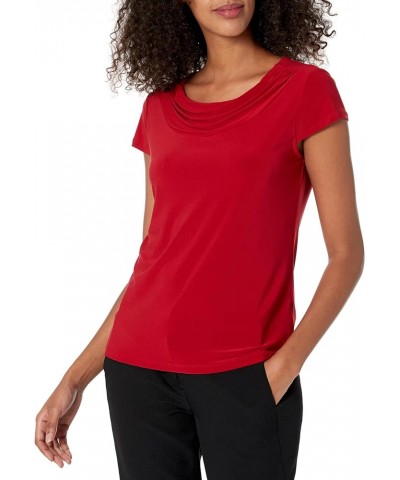 Women's Cowl Neck Cap Sleeve Solid Knit Top Fire Red $13.86 Sweaters