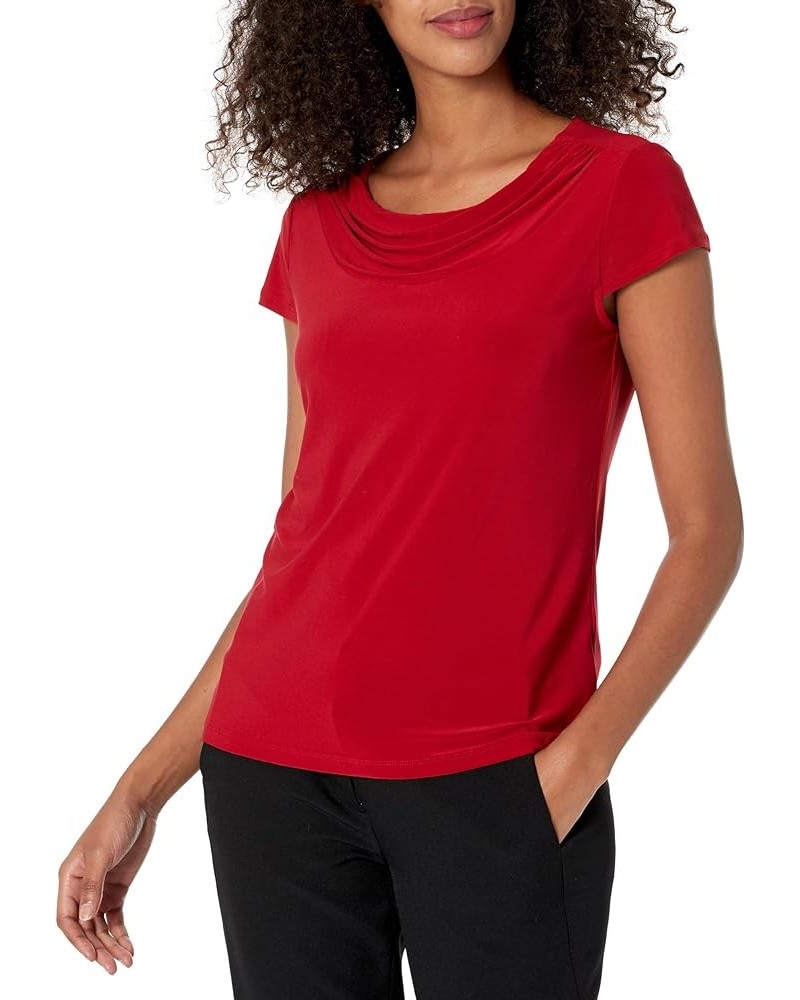 Women's Cowl Neck Cap Sleeve Solid Knit Top Fire Red $13.86 Sweaters