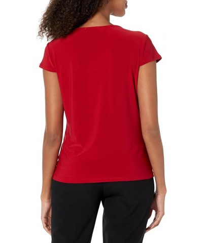 Women's Cowl Neck Cap Sleeve Solid Knit Top Fire Red $13.86 Sweaters