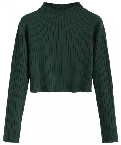 ZAFUL Women's Mock Neck Tops Long Sleeve Ribbed Knit Pullover Cropped Fall Sweater 1-deep Green $14.70 Sweaters