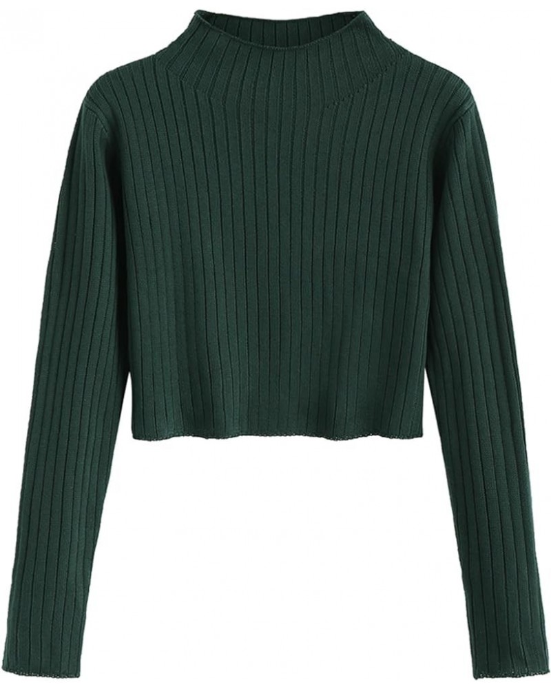 ZAFUL Women's Mock Neck Tops Long Sleeve Ribbed Knit Pullover Cropped Fall Sweater 1-deep Green $14.70 Sweaters