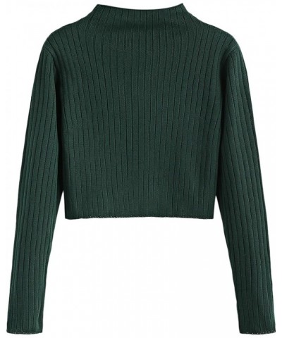 ZAFUL Women's Mock Neck Tops Long Sleeve Ribbed Knit Pullover Cropped Fall Sweater 1-deep Green $14.70 Sweaters